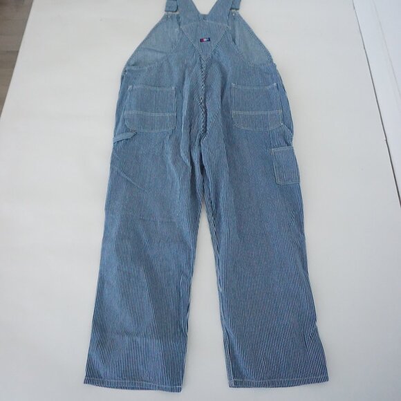USA Works Blue Stripe Denim Overalls Railroad Carpenter Retro 80s 90s Workwear L - Picture 11 of 15